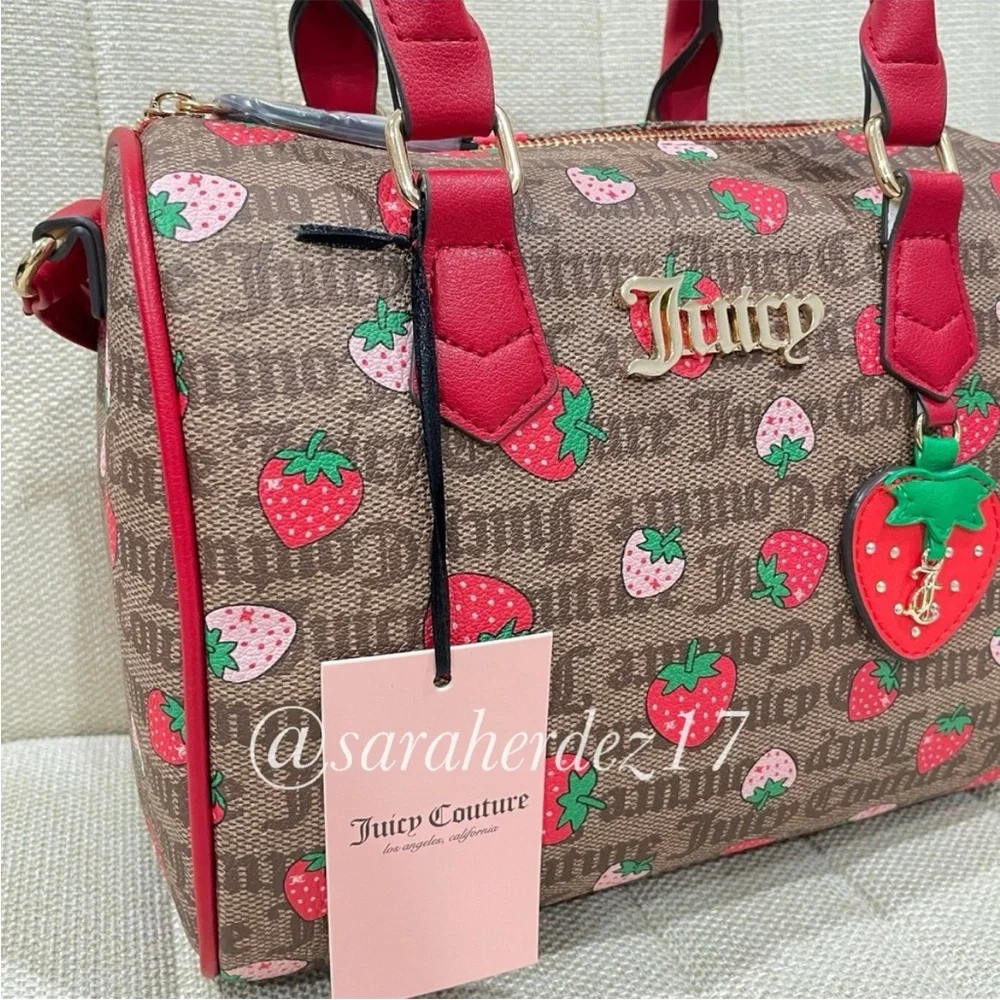 NEW Juicy Couture Strawberry Monogram Satchel Bag Brown Red Crossbody